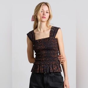 NWT Damson Madder Tish Shirred Cami - Dark Leopard